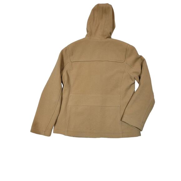 Vintage Lands‎ End 100% Wool Toggle Hooded Coat Medium Tan Nylon Lined Jacket - Picture 4 of 9